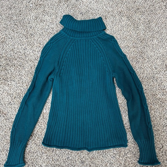 Leo & Nicole Blue Cowl Neck Sweater with Ribbed Knit - Picture 3 of 3